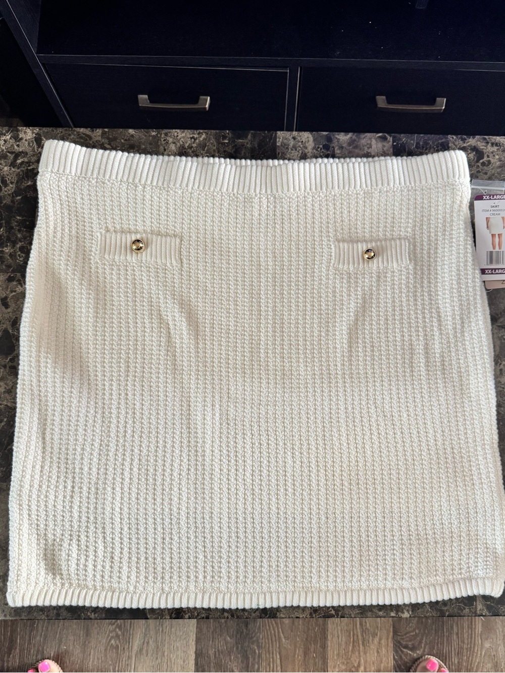 French Connection Cream Knit Mini Skirt with Gold Button Accents